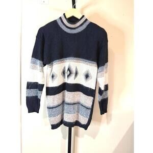 Women's Patterned Knit Sweater with High Neck Private Party 90s Angora Blend